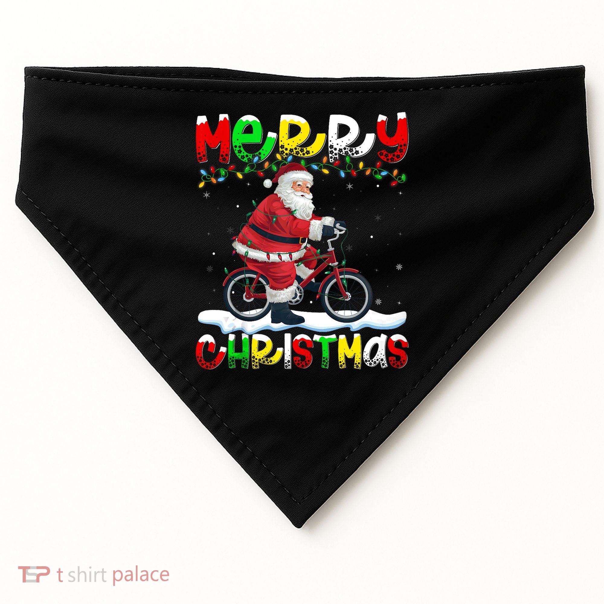 Xmas Lighting Santa Cycling Merry Christmas USA-Made Doggie Bandana