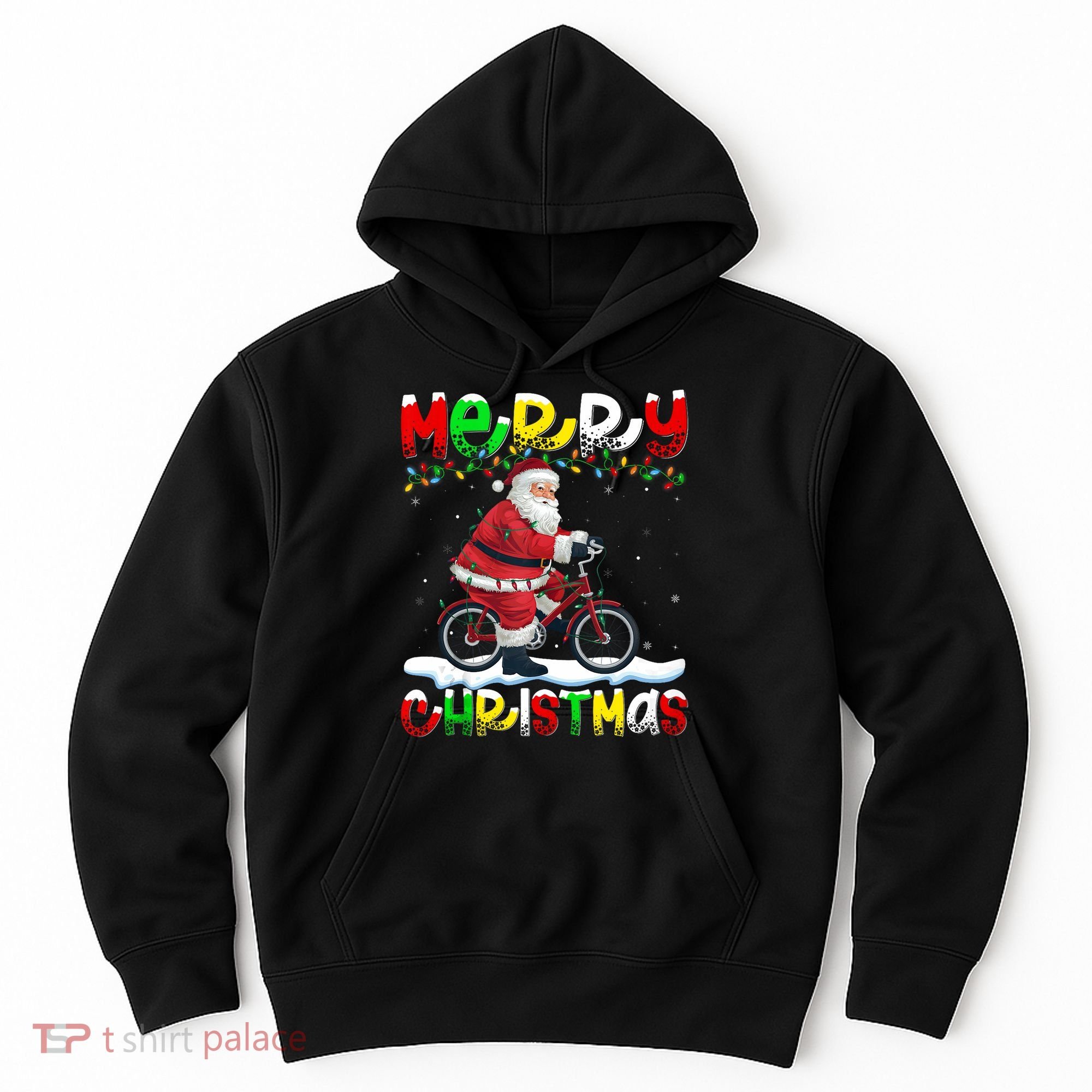 Xmas Lighting Santa Cycling Merry Christmas Hoodie