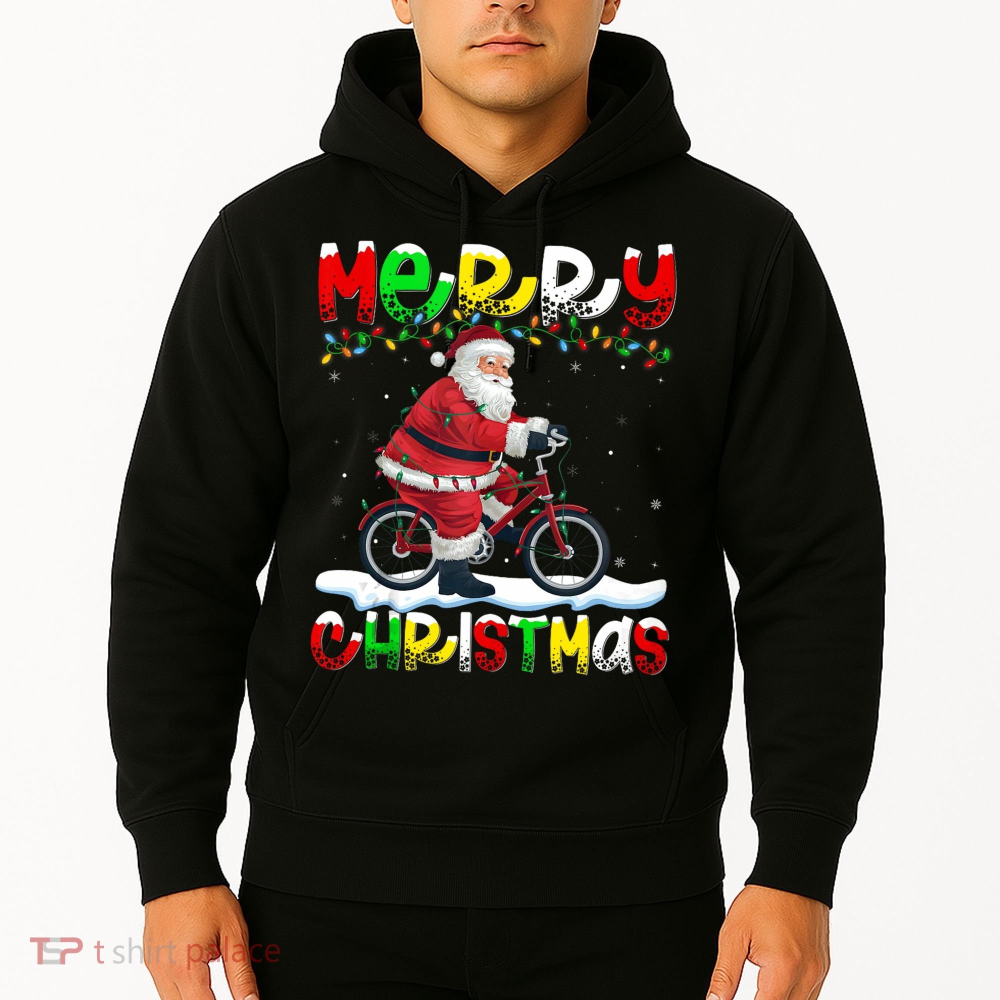 Xmas Lighting Santa Cycling Merry Christmas Hoodie