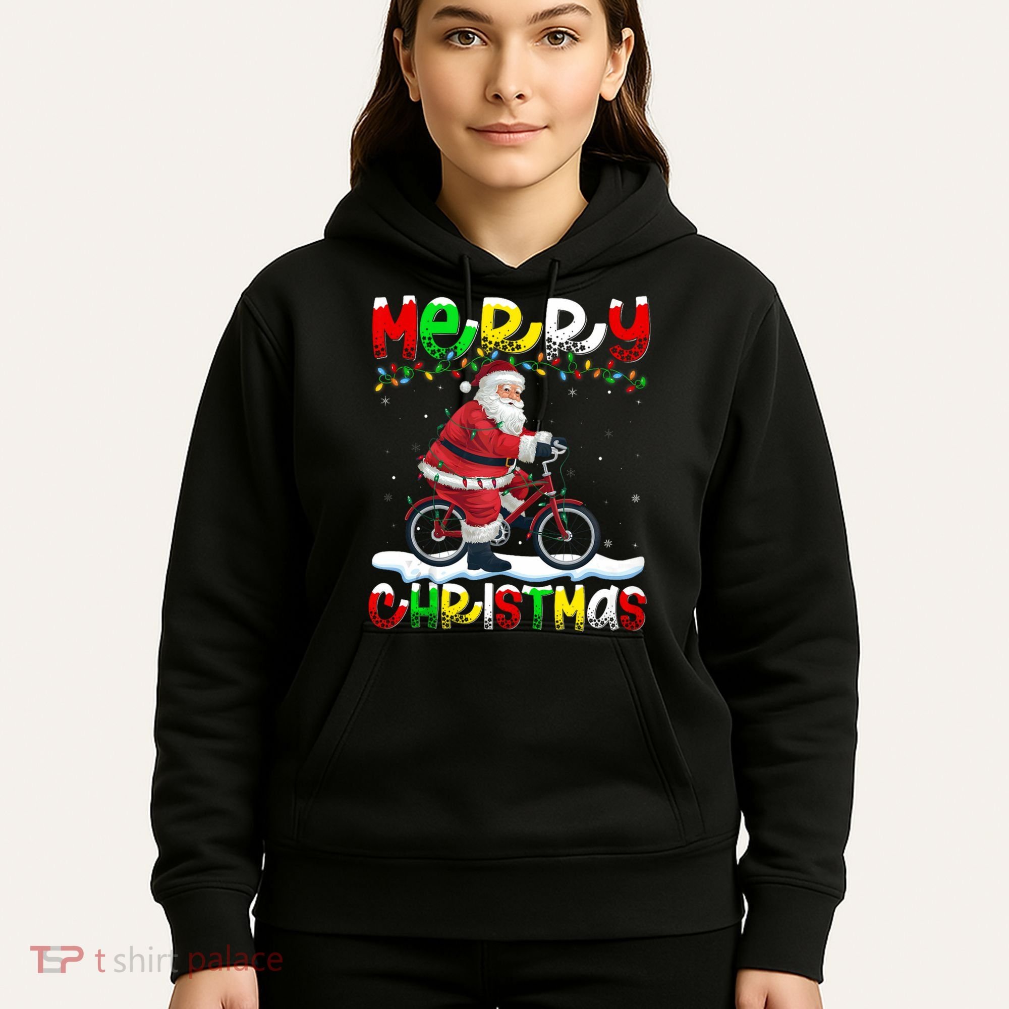 Xmas Lighting Santa Cycling Merry Christmas Hoodie