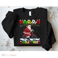 Xmas Lighting Santa Cycling Merry Christmas Sweatshirt thumb 2