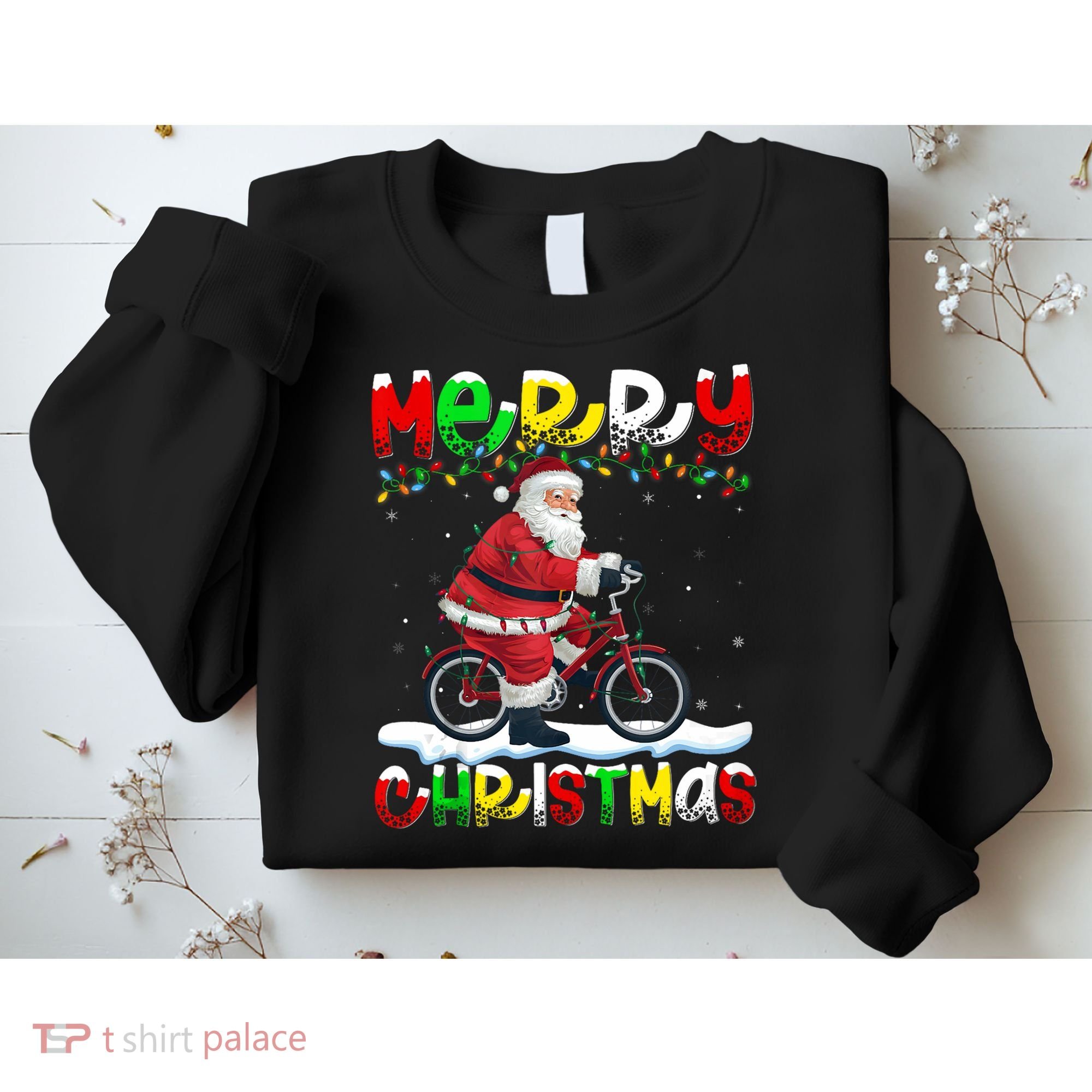 Xmas Lighting Santa Cycling Merry Christmas Sweatshirt