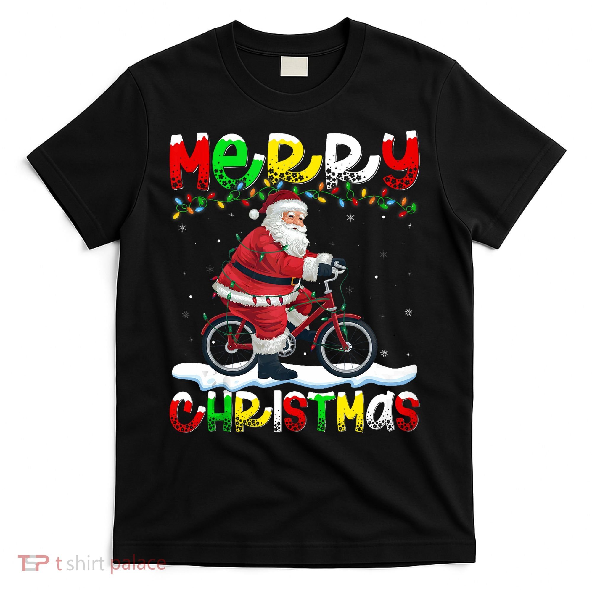Xmas Lighting Santa Cycling Merry Christmas T-Shirt