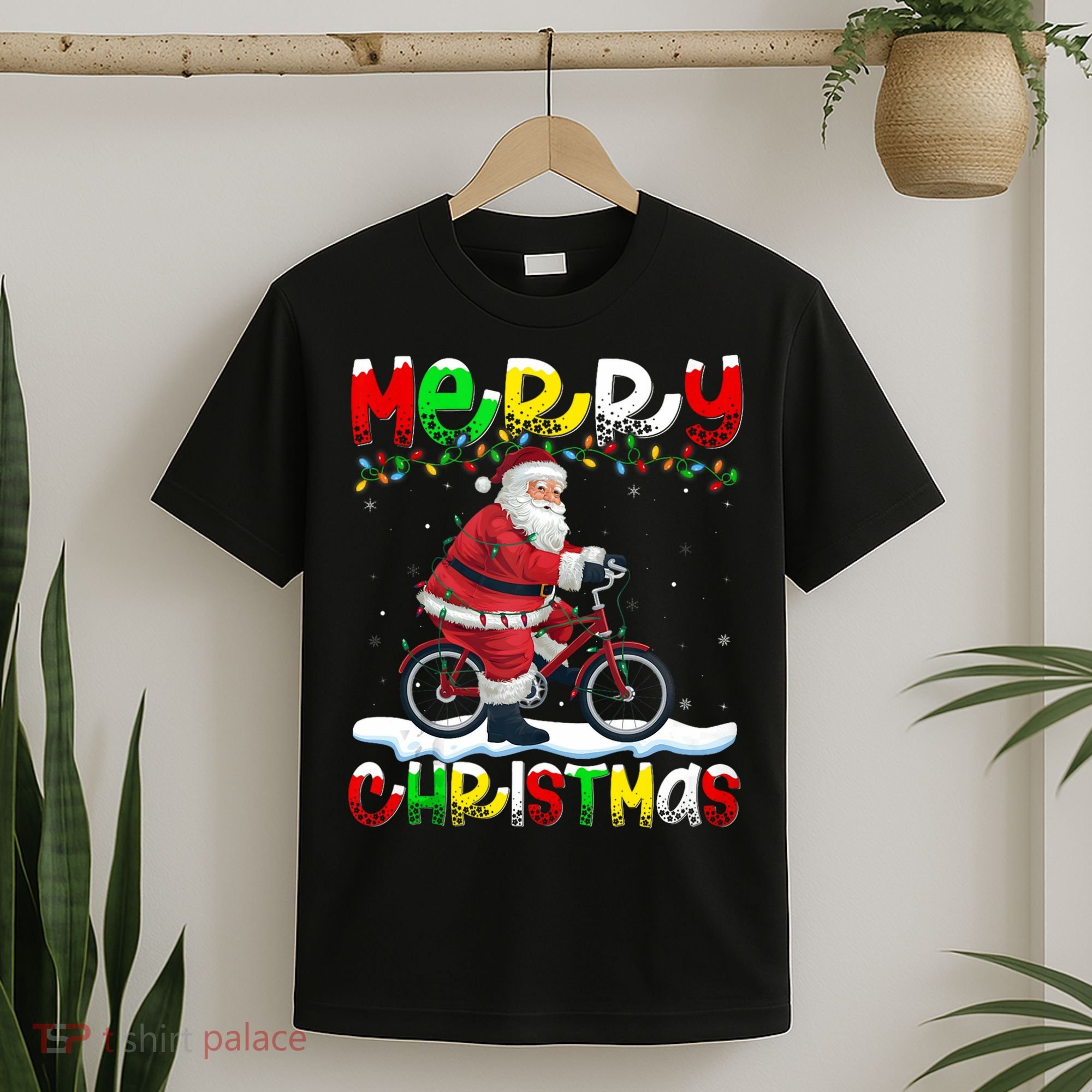 Xmas Lighting Santa Cycling Merry Christmas T-Shirt
