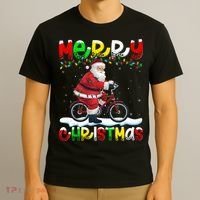 Xmas Lighting Santa Cycling Merry Christmas T-Shirt thumb 3