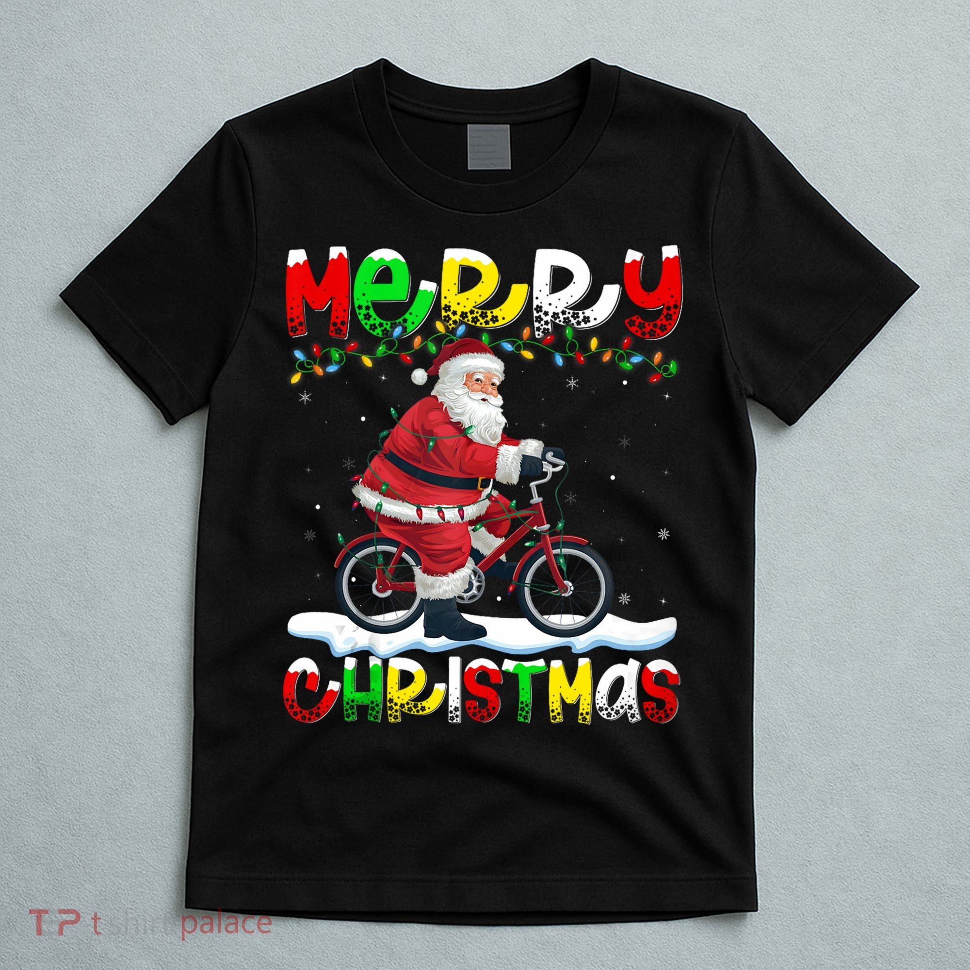 Xmas Lighting Santa Cycling Merry Christmas T-Shirt