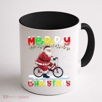 Xmas Lighting Santa Cycling Merry Christmas Coffee Mug thumb 1