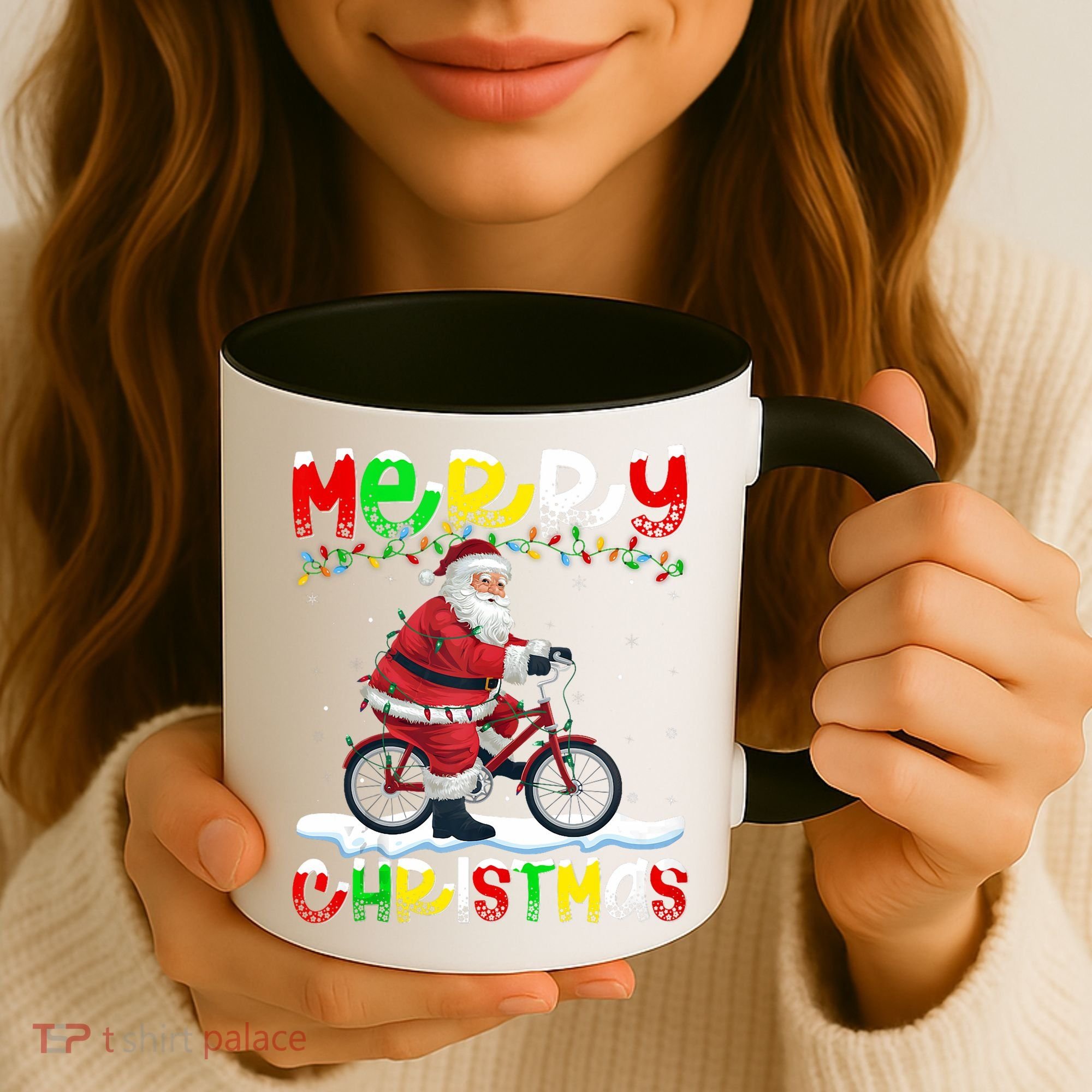 Xmas Lighting Santa Cycling Merry Christmas Coffee Mug