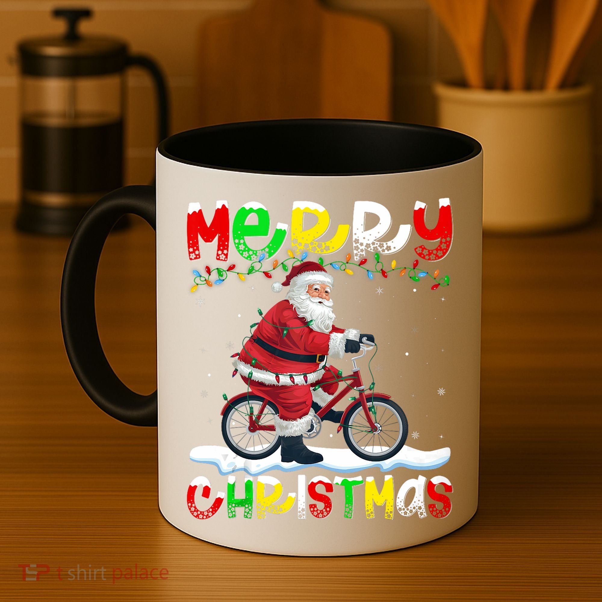 Xmas Lighting Santa Cycling Merry Christmas Coffee Mug