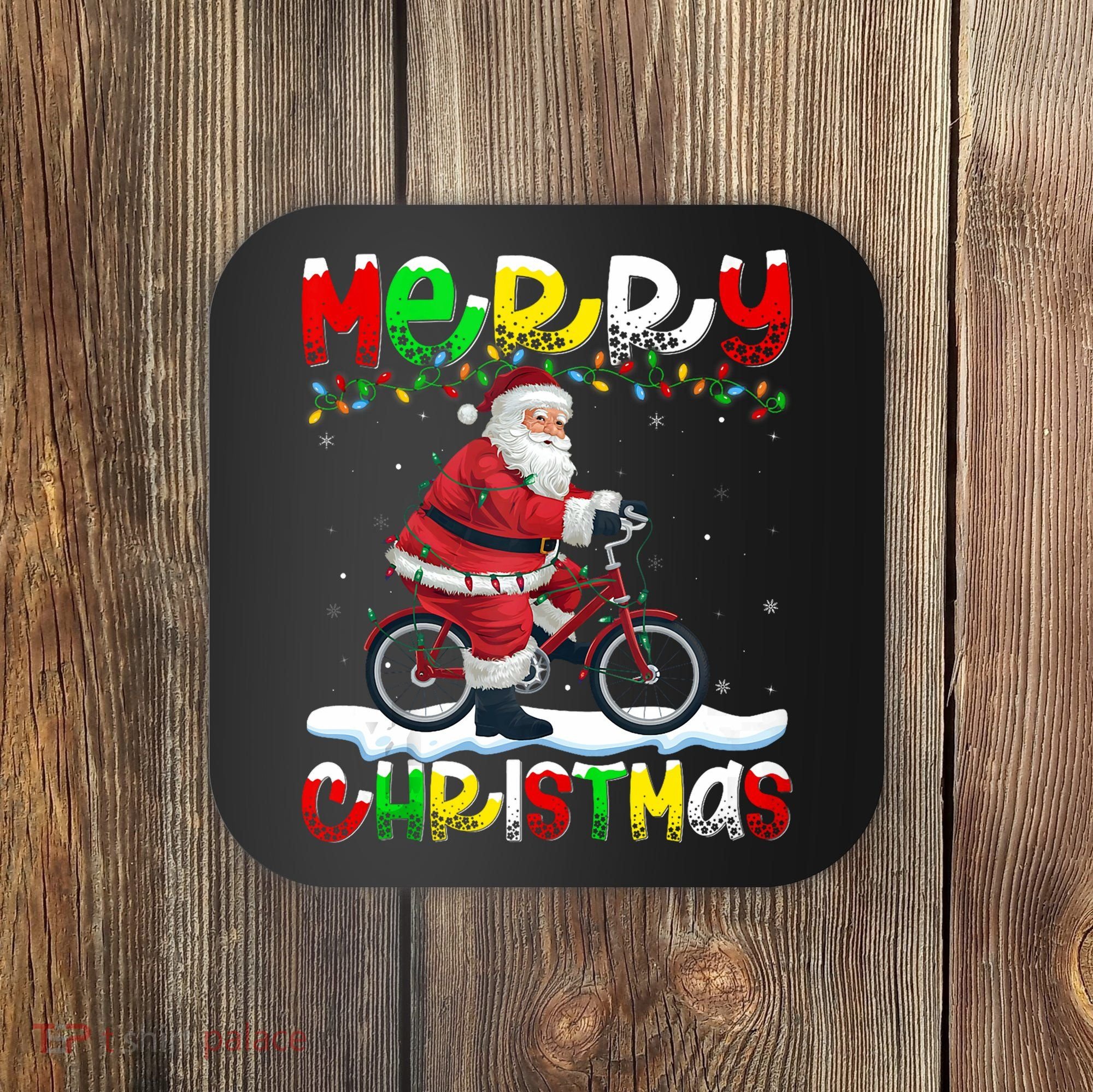 Xmas Lighting Santa Cycling Merry Christmas Coaster