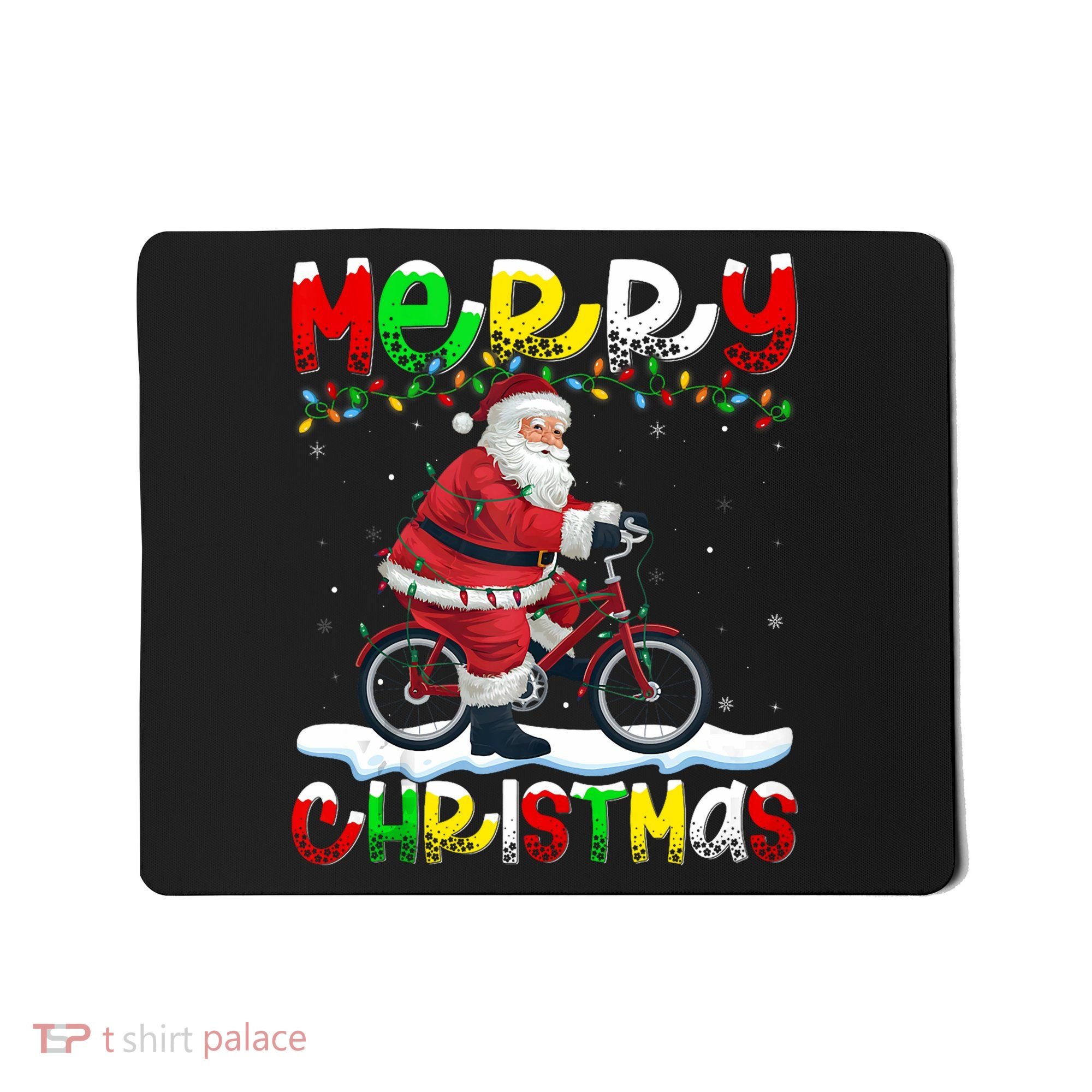 Xmas Lighting Santa Cycling Merry Christmas Mousepad