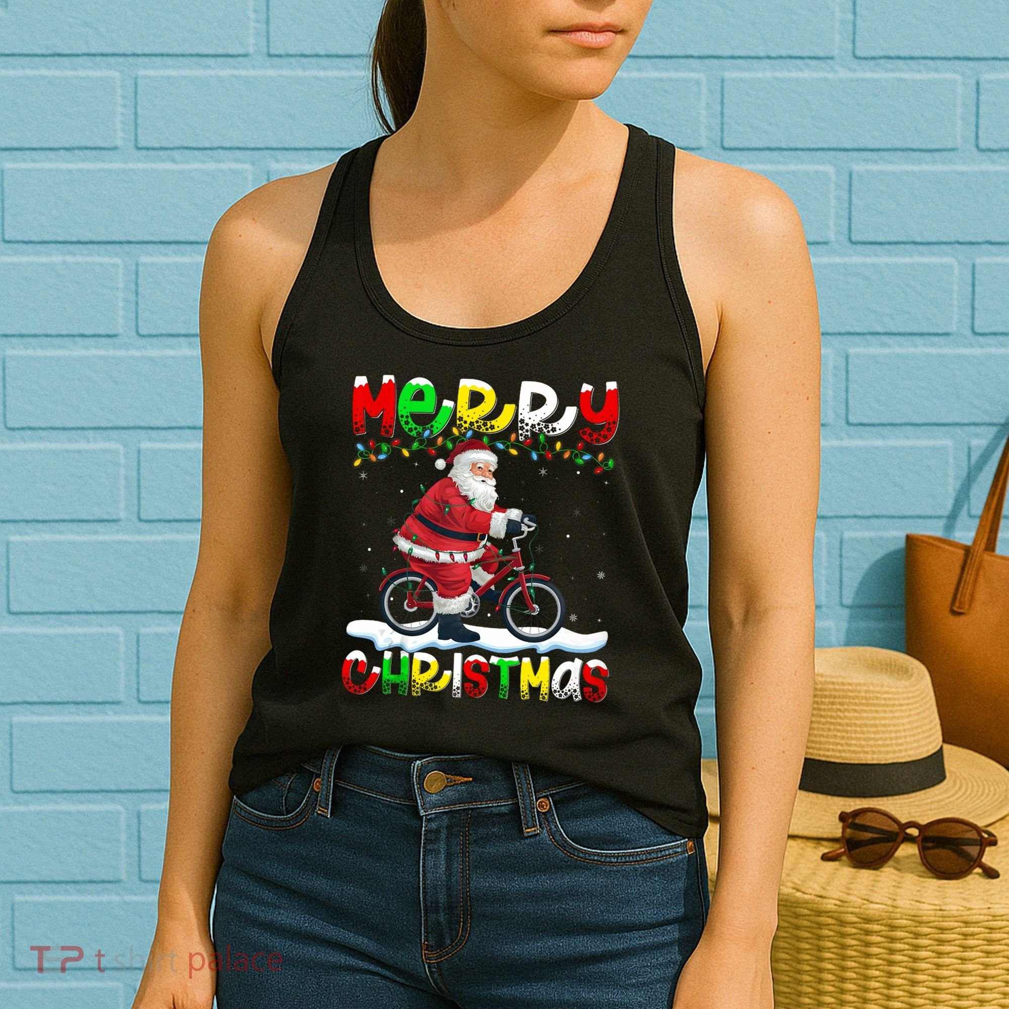 Xmas Lighting Santa Cycling Merry Christmas Women's Tank Top