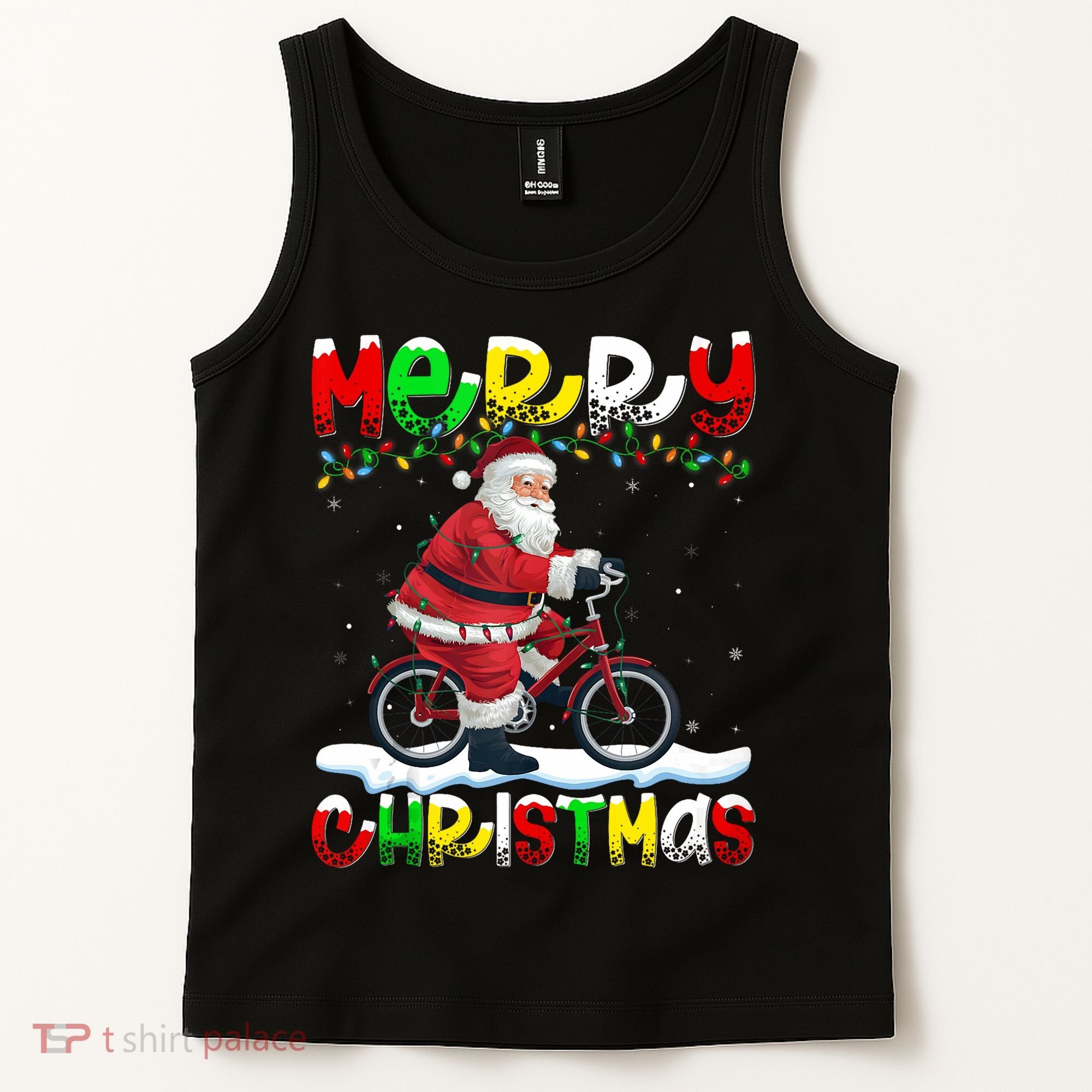 Xmas Lighting Santa Cycling Merry Christmas Tank Top