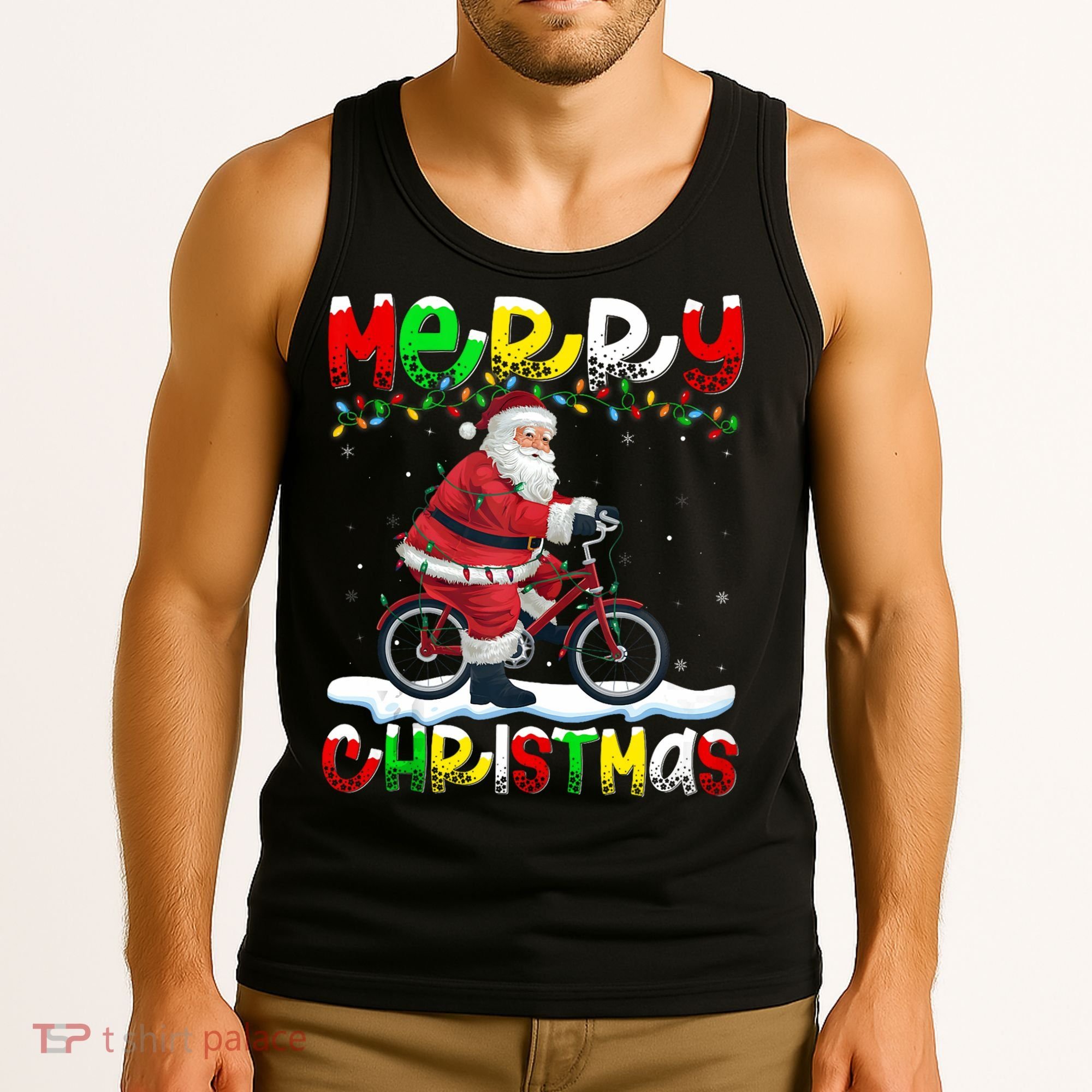 Xmas Lighting Santa Cycling Merry Christmas Tank Top