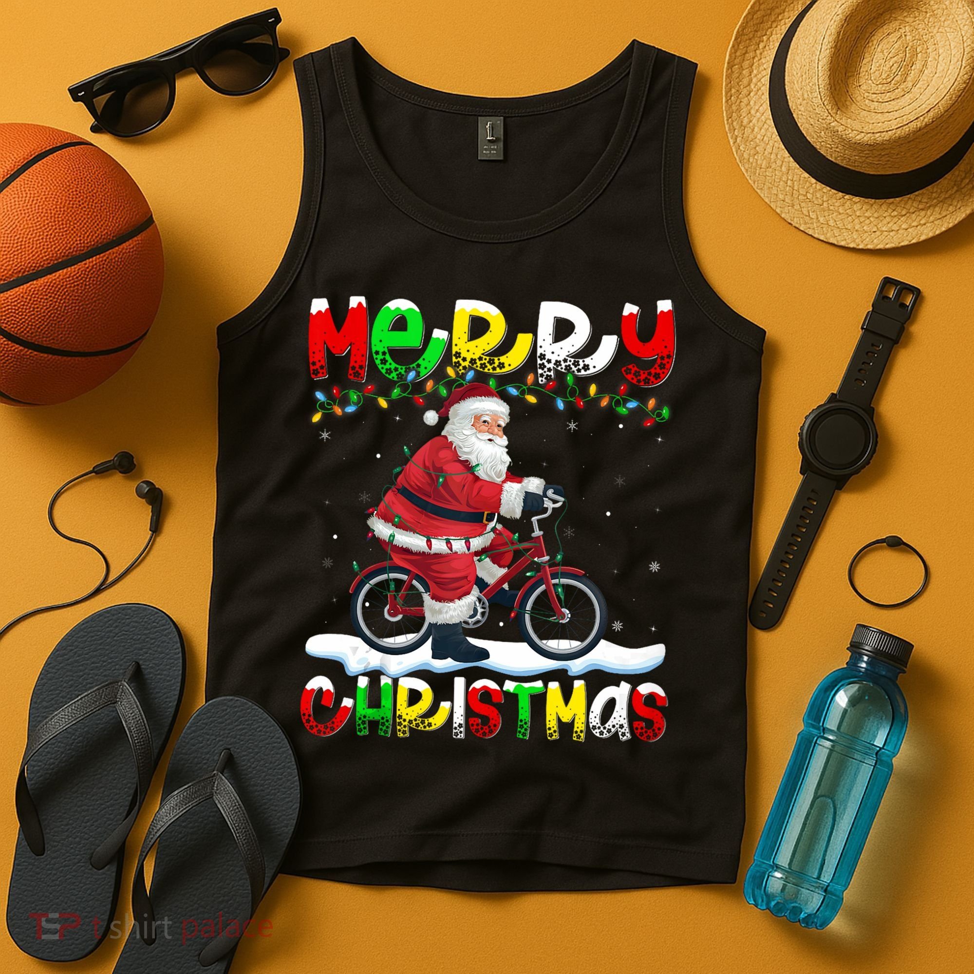 Xmas Lighting Santa Cycling Merry Christmas Tank Top
