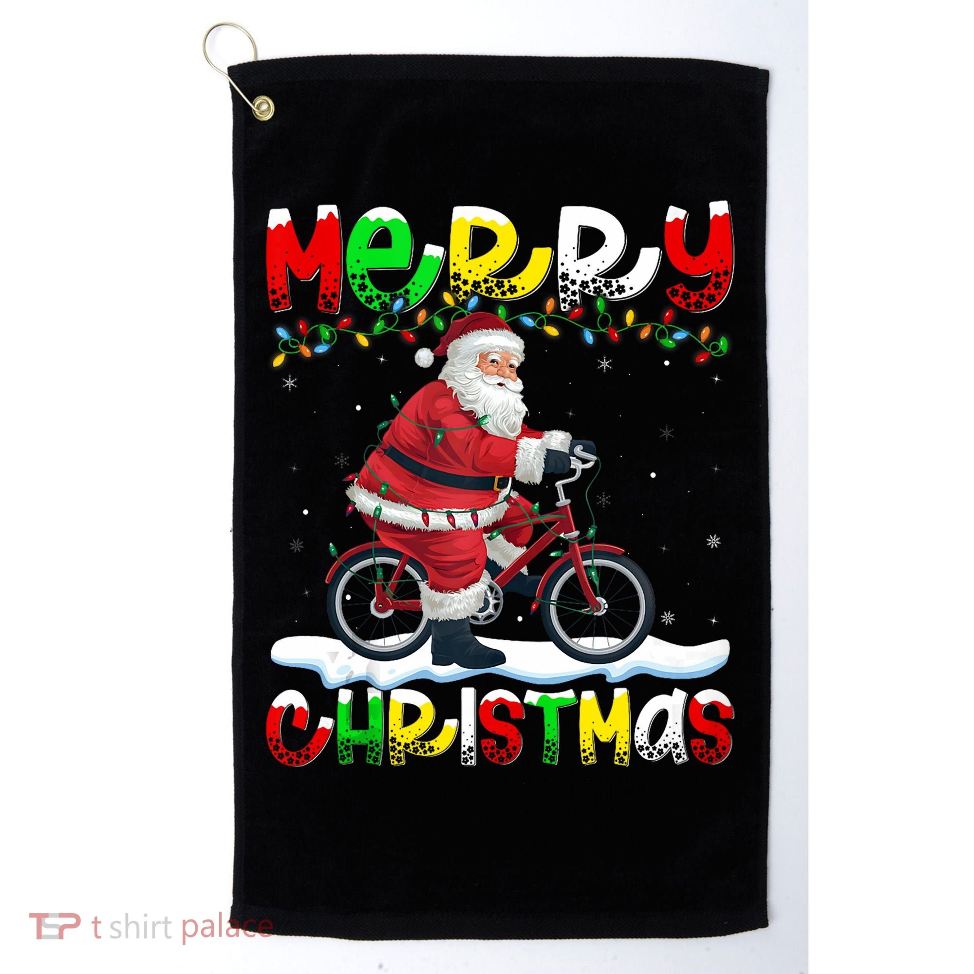Xmas Lighting Santa Cycling Merry Christmas Golf Towel