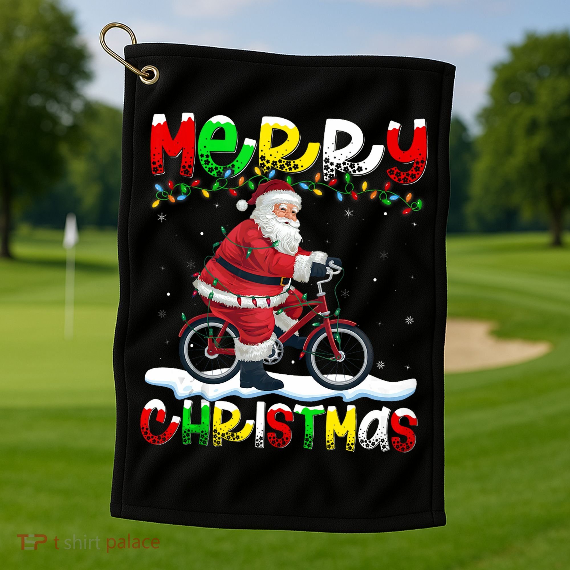 Xmas Lighting Santa Cycling Merry Christmas Golf Towel