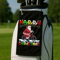 Xmas Lighting Santa Cycling Merry Christmas Golf Towel thumb 2