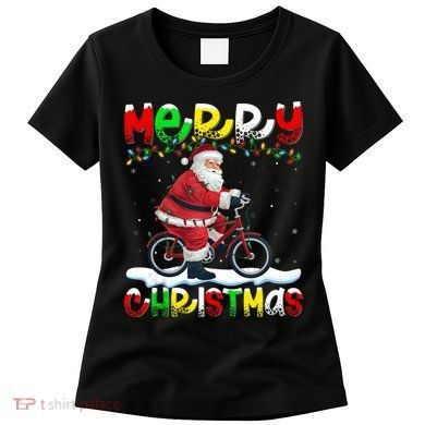 Xmas Lighting Santa Cycling Merry Christmas Women's T-Shirt