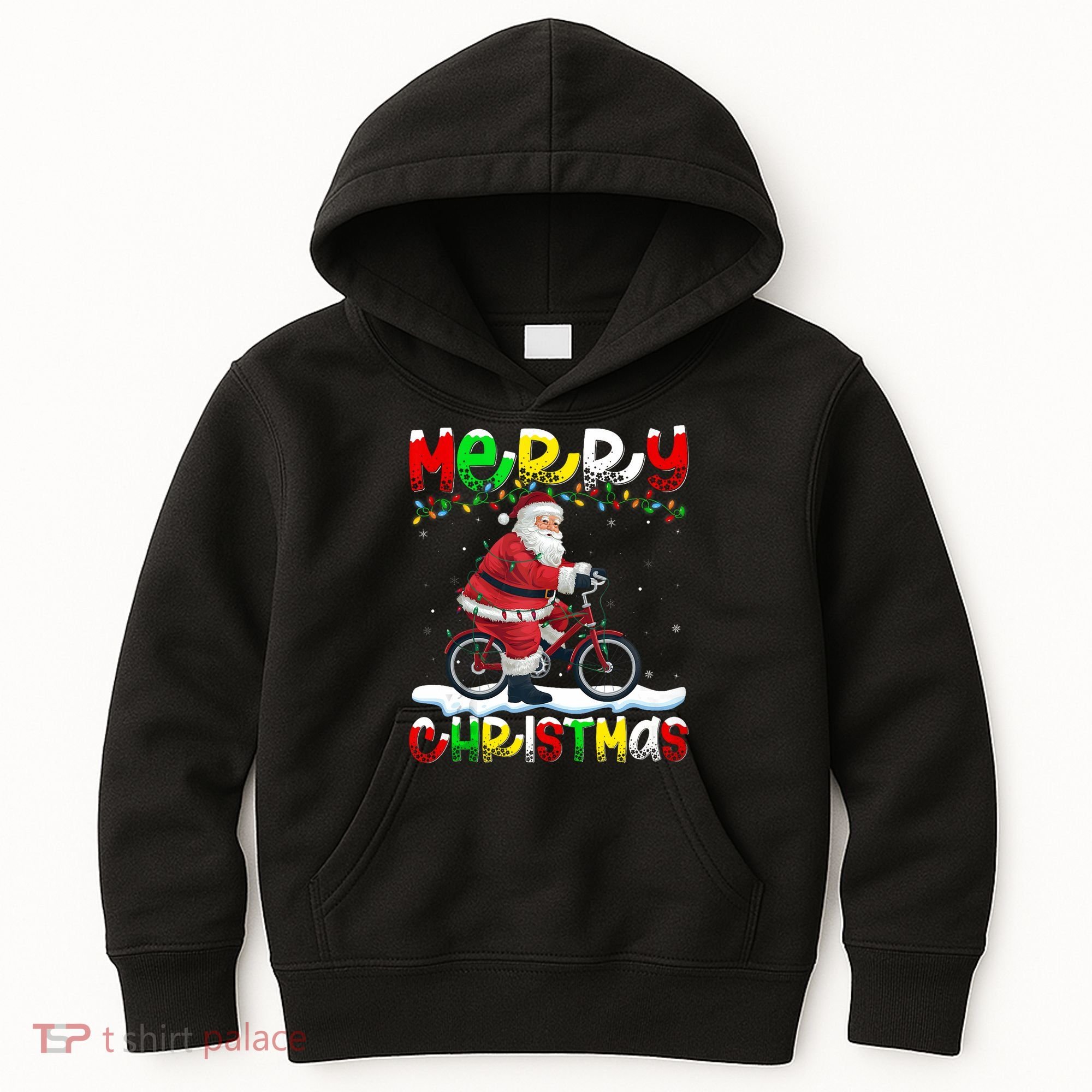 Xmas Lighting Santa Cycling Merry Christmas Kids Hoodie