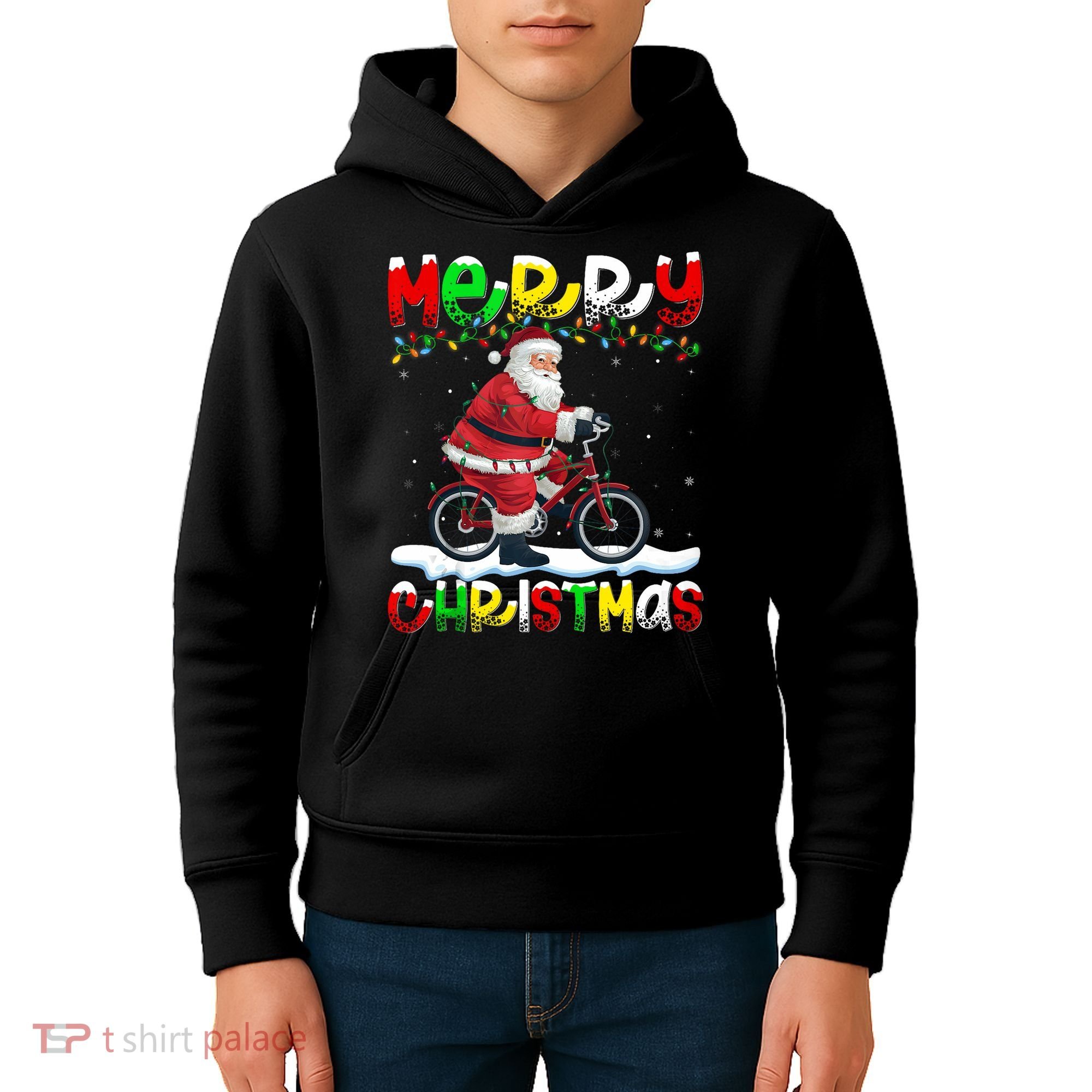 Xmas Lighting Santa Cycling Merry Christmas Kids Hoodie