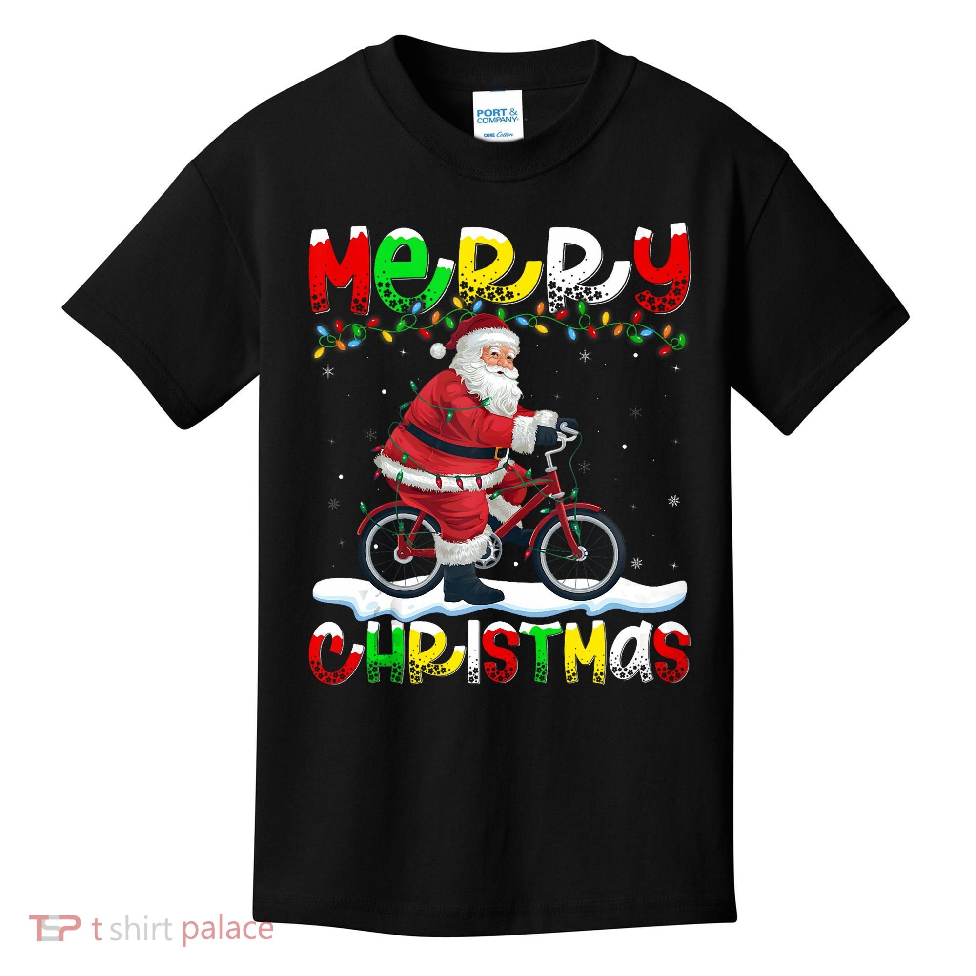 Xmas Lighting Santa Cycling Merry Christmas Kids T-Shirt