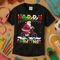 Xmas Lighting Santa Cycling Merry Christmas Kids T-Shirt thumb 3