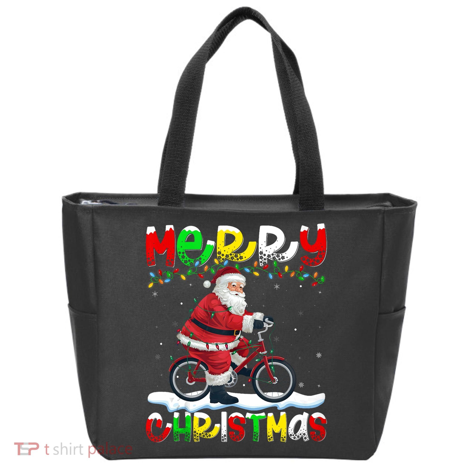 Xmas Lighting Santa Cycling Merry Christmas Tote Bag