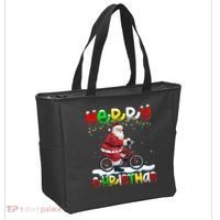 Xmas Lighting Santa Cycling Merry Christmas Tote Bag thumb 2