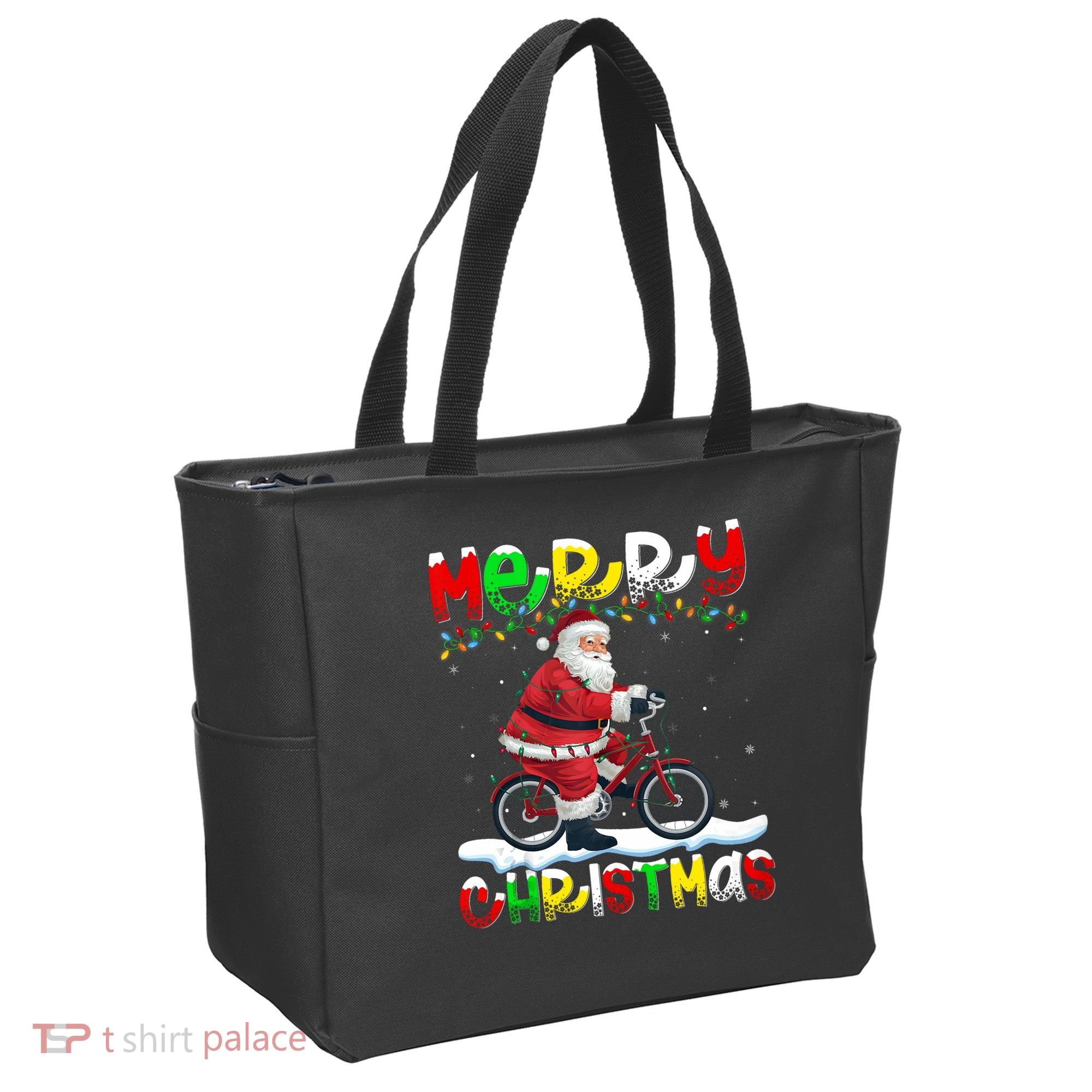 Xmas Lighting Santa Cycling Merry Christmas Tote Bag