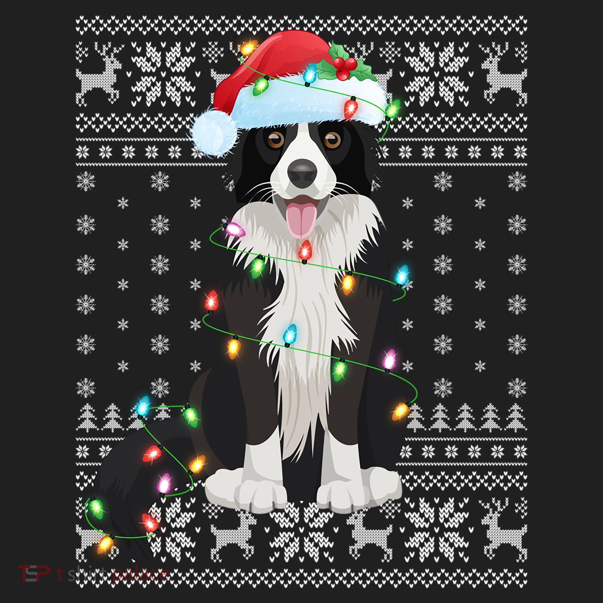 Xmas Lighting Santa Hat Ugly Border Collie Christmas Funny Gift Women's Sweatshirt
