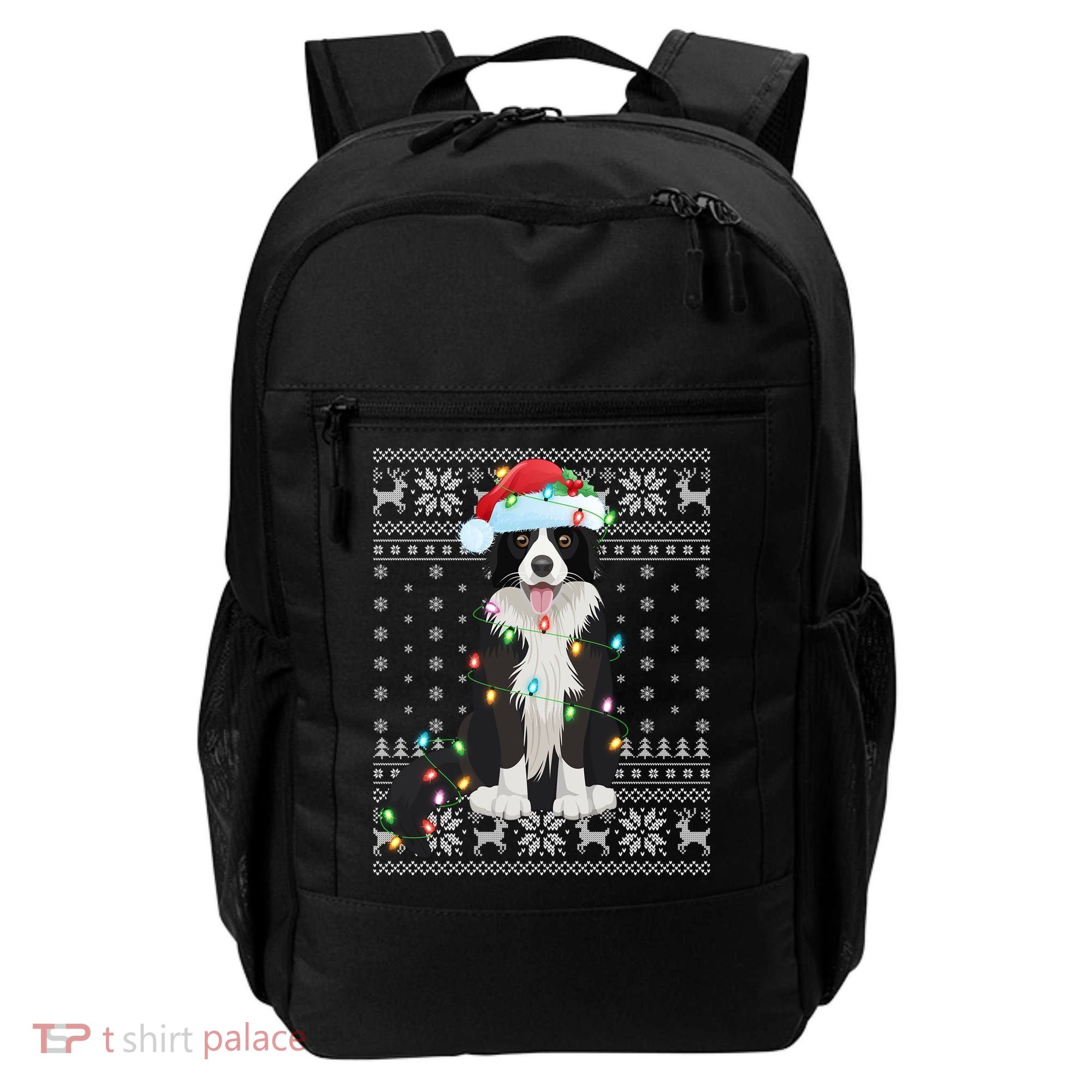 Xmas Lighting Santa Hat Ugly Border Collie Christmas Funny Gift Backpack