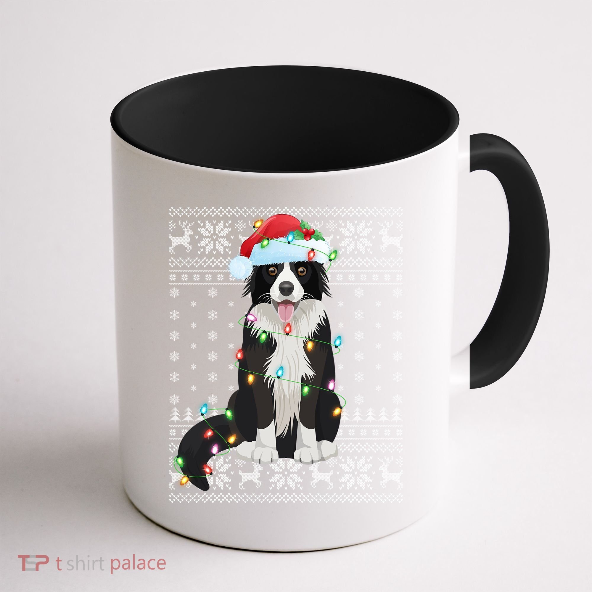Xmas Lighting Santa Hat Ugly Border Collie Christmas Funny Gift Coffee Mug