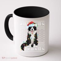 Xmas Lighting Santa Hat Ugly Border Collie Christmas Funny Gift Coffee Mug thumb 0