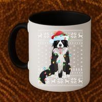 Xmas Lighting Santa Hat Ugly Border Collie Christmas Funny Gift Coffee Mug thumb 2