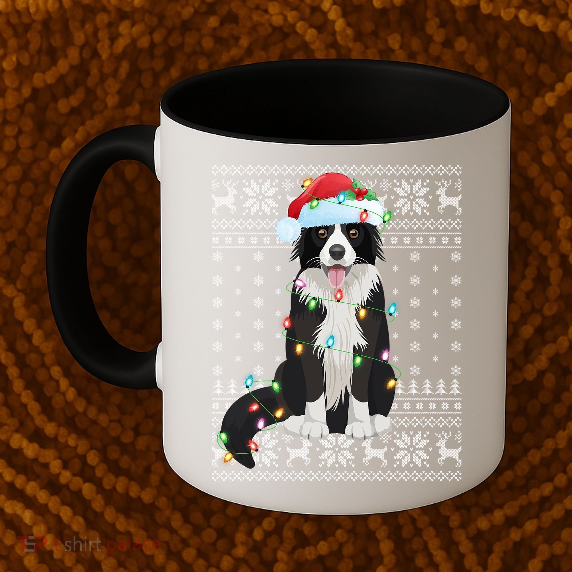 Xmas Lighting Santa Hat Ugly Border Collie Christmas Funny Gift Coffee Mug