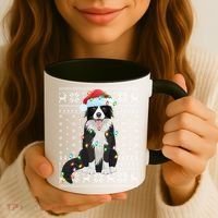 Xmas Lighting Santa Hat Ugly Border Collie Christmas Funny Gift Coffee Mug thumb 3