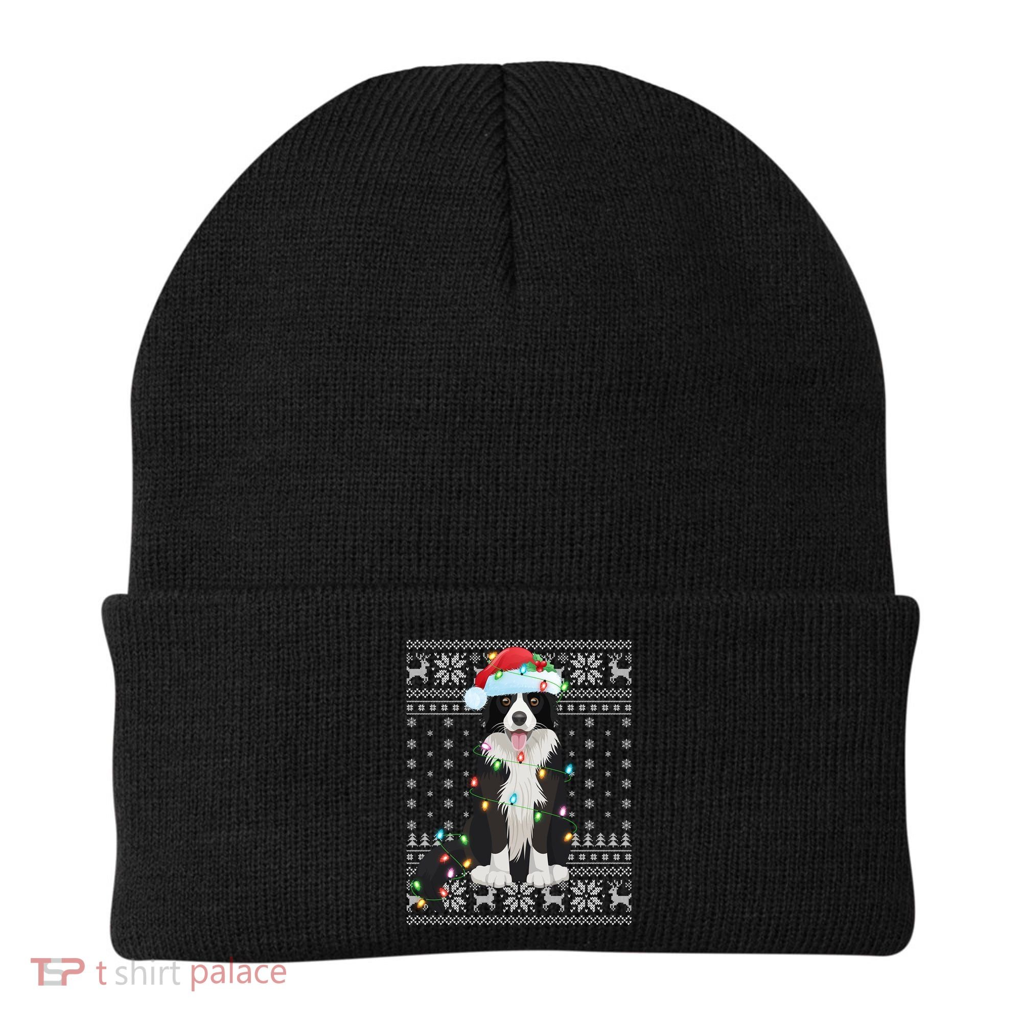 Xmas Lighting Santa Hat Ugly Border Collie Christmas Funny Gift Beanie