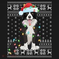 Xmas Lighting Santa Hat Ugly Border Collie Christmas Funny Gift Pajama Set thumb 2