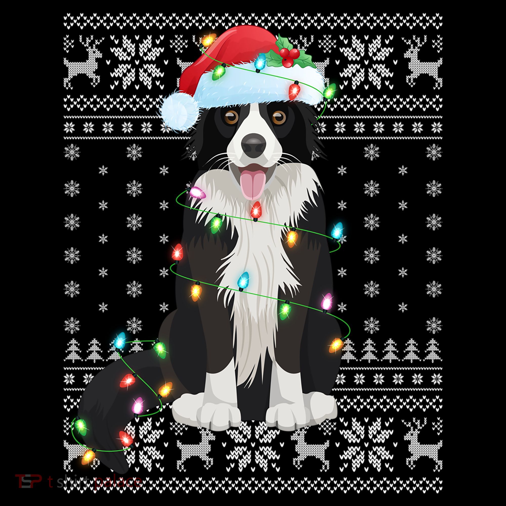 Xmas Lighting Santa Hat Ugly Border Collie Christmas Funny Gift Women's Hoodie