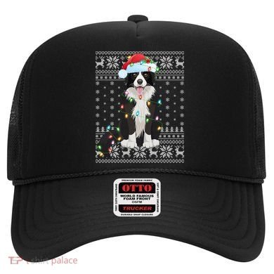 Xmas Lighting Santa Hat Ugly Border Collie Christmas Funny Gift Hat