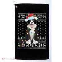 Xmas Lighting Santa Hat Ugly Border Collie Christmas Funny Gift Golf Towel thumb 0