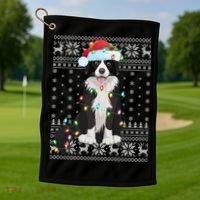 Xmas Lighting Santa Hat Ugly Border Collie Christmas Funny Gift Golf Towel thumb 1