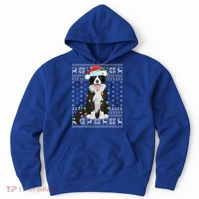 Xmas Lighting Santa Hat Ugly Border Collie Christmas Funny Gift Hoodie