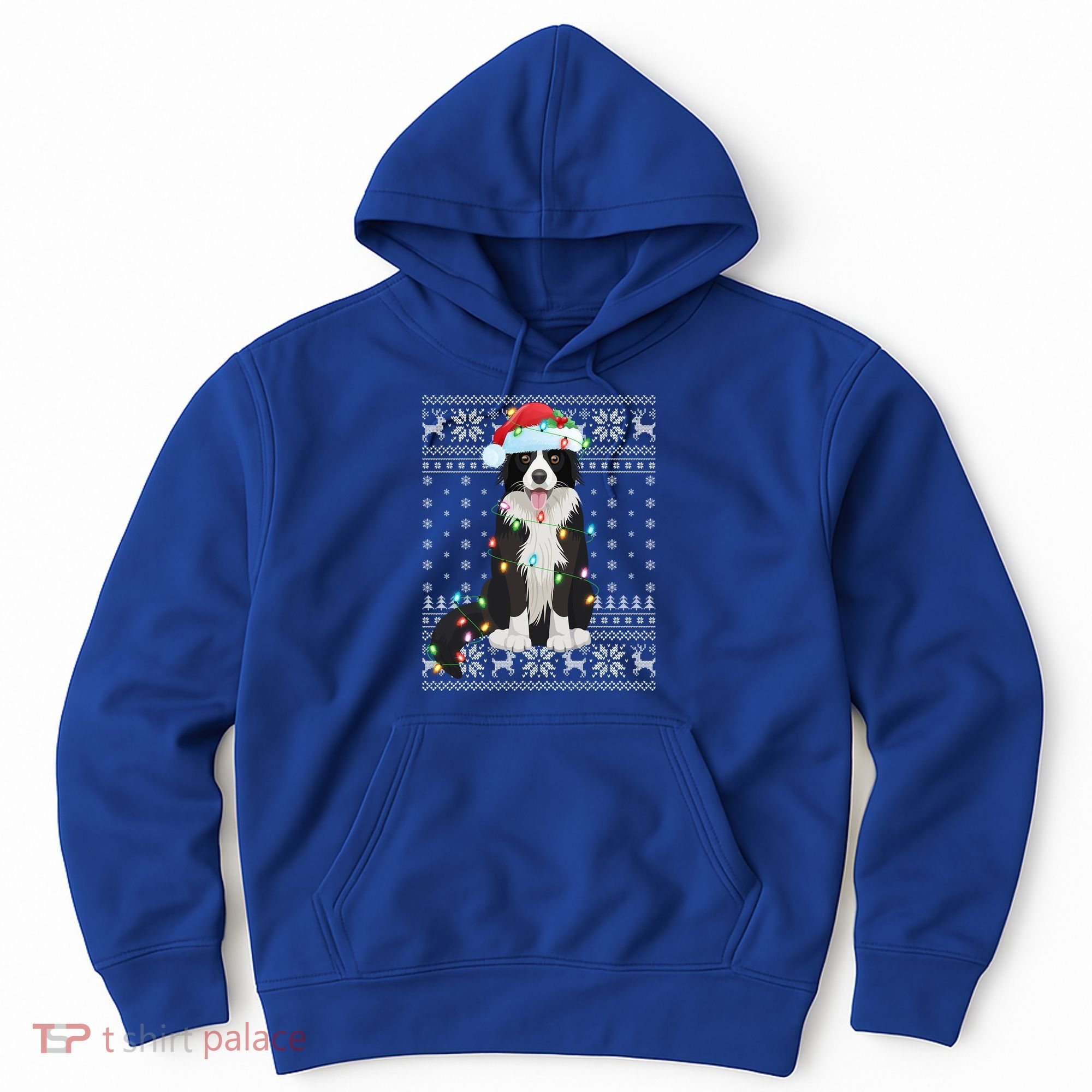 Xmas Lighting Santa Hat Ugly Border Collie Christmas Funny Gift Hoodie