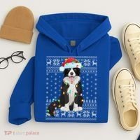 Xmas Lighting Santa Hat Ugly Border Collie Christmas Funny Gift Hoodie thumb 4