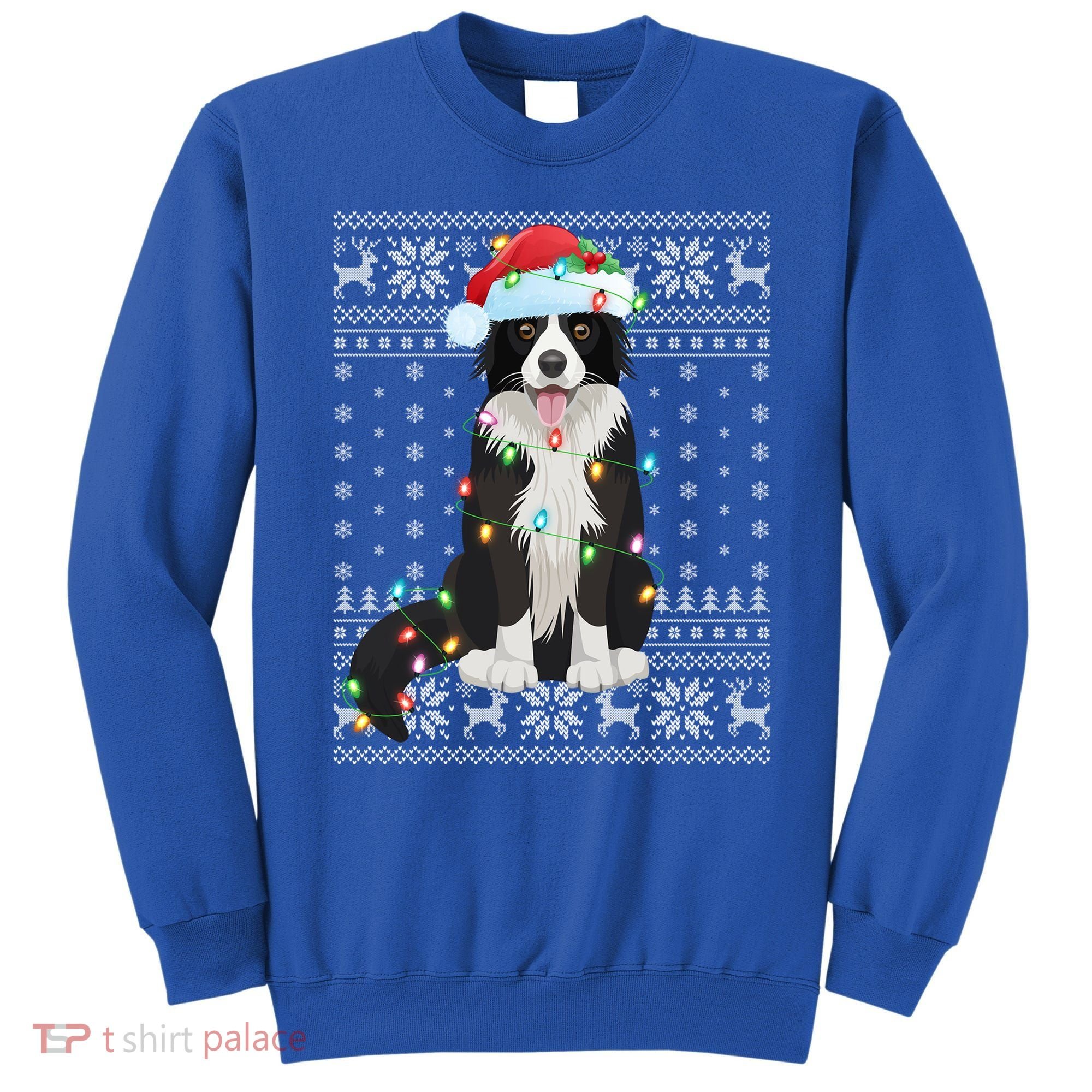 Xmas Lighting Santa Hat Ugly Border Collie Christmas Funny Gift Sweatshirt
