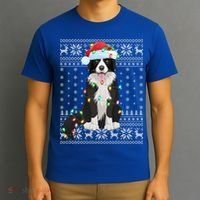 Xmas Lighting Santa Hat Ugly Border Collie Christmas Funny Gift T-Shirt thumb 3