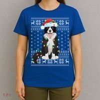 Xmas Lighting Santa Hat Ugly Border Collie Christmas Funny Gift T-Shirt thumb 4
