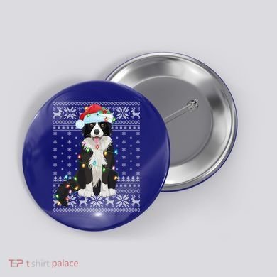 Xmas Lighting Santa Hat Ugly Border Collie Christmas Funny Gift Button